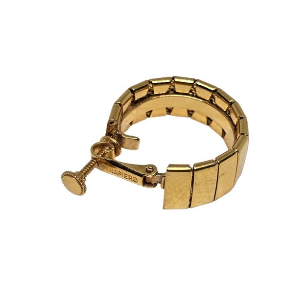 Vintage signed Napier Screw‎ Back Earrings Gold Tone Hoop Mid Century Modern - Picture 14 of 16